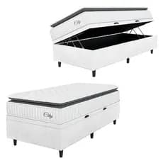 Cama Box Baú Colchão Solteiro Molas Ensacadas City Pillow Top 88x188x64cm Branco/Preto Hellen