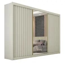 Guarda Roupas Casal 3 Portas de Correr com Espelho Ripado 100% MDF 6 Gavetas Dublin