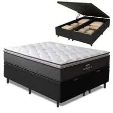 Cama Box Baú Casal Queen Colchão Molas Ensacadas Pillow Top Maximus 158x198x65cm Cinza / Preto Gazin