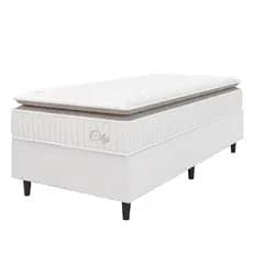Cama Box Colchão Solteiro Molas Ensacadas City Pillow Top 88x188x61cm Branco / Bege Hellen