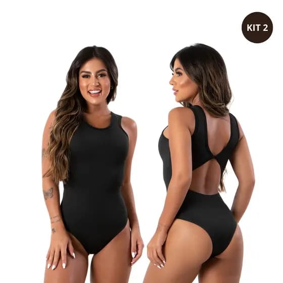 Kit 2 Body Maio Regata Feminino Costa Nua Alça Larga Sem Bojo Recorte Aberto Nas Costas
