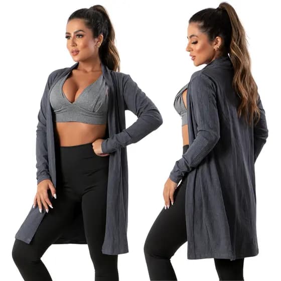 Cardigan Feminino Blogueirinha Canelado Kimono Manga Longa