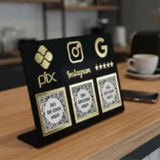Placa Pix Acrílico 3 em 1 - Instagram, Google e pix -  Pagamentos rápidos via QR Code