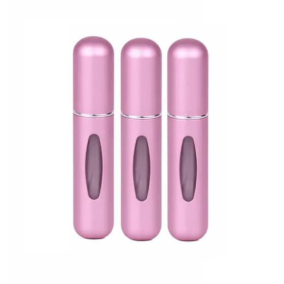 Kit 3 Porta Perfume Recarregável Rosa Claro Frasco Portátil 5ml