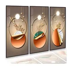 Quadro decorativo abstratos gold geométrico dourado 3 peças sala quarto cozinha  escritorio decoraçao