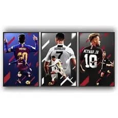 Quadros Neymar Cristiano Ronaldo Messi 50x30 Futebol Decoração Premium