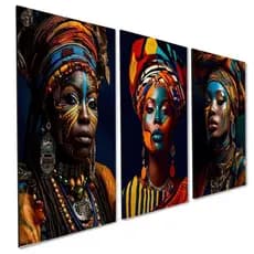 Quadros Decorativos Placa 3 Peças Mulheres Africanas Moderno Cultura hall Casa Parede Sala Quarto Decoração