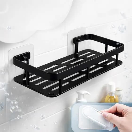 Suporte De Parede Organizador Prateleira Para Banheiro Cozinha Shampoo Condimentos Preto