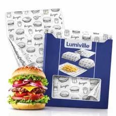 Papel Acoplado Térmico Hamburguer 30x 38 Bopp Para Lanches Delivery Metalizado 500 E 1000 Folhas Antigordura