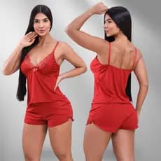 Baby Doll Tecido Fresquinho Alça de Regulagem Roupa De Dormir Molinho Pijama Confortavel Sensual Detalhe em Renda