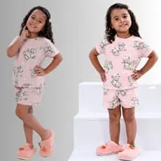 Roupa De Dormir Conjunto Fluity Pijama Infantil Feminino Estampado Personagens Confortável Stitchi Ursinhos Gatinha