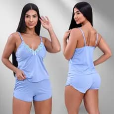 Pijama Baby Doll Malha Fria Tecido Fresquinho Roupa De Dormir Molinho Confortavel Langerie Sensual Detalhe em Renda