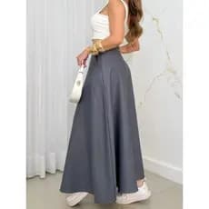 Saia Longa Rodada Feminina  Alfaiataria Moda Evangélica  Casual Básica Inverno Cintura Alta  Elegante Tendência