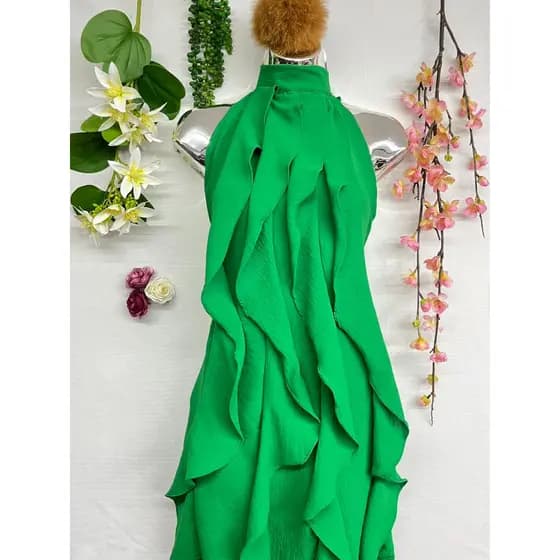 Q025Dune Luiza Vestido feminino de verão com babados e costas nuas
