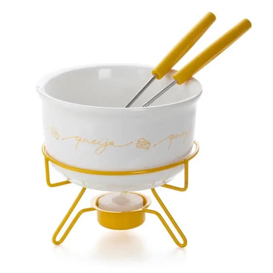 Aparelho De Fondue De Queijo Panela Porcelana  5 Peças Conjunto Kit   Duas Pessoas Cerâmica  Padrão Qualidade Forma Inox