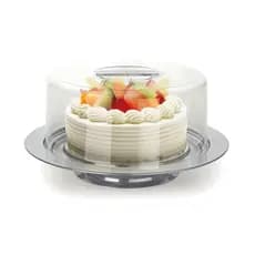 Boleira Com Pedestal Base Inox 33cm Prato Para Bolo Pudim Torta Festa Aniversário Doces Pão