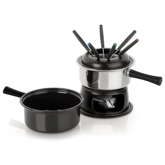 Aparelho De Fondue Lugano 2 em 1 Panela Esmaltada Para Queijo Chocolate Panela Inox Para Carnes Kit Conjunto Serviço