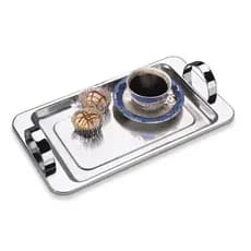Bandeja Retangular Cafézinho Com Alças 30x17 Cm Aço Inox Chá Café Serviço De Mesa Aparador Bar Banheiro Casa Decorativa