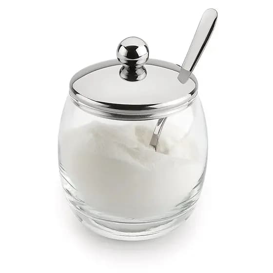 Açucareiro Vidro Com Colher Tampa De Inox Mesa 250g Pote Para Açucar Mesa Servir Casa Cozinha Multiuso Temperos