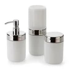 Kit Banheiro Acessórios Lavabo Branco 3 Peças Dispenser Sabonete Liquido Porta Escova Algodão Hastes