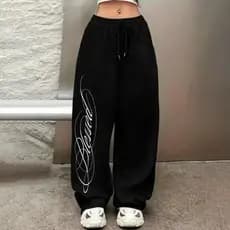 Calça Baggy Feminina Blessed Wide Leg Streetwear Y2K Casual Largona Moletom Premium Unissex