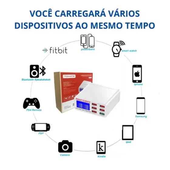 Carreador Inteligente Turbo 6 Portas Usb Medidor De Corrente Tomate MST-001