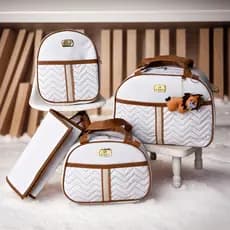 Kit 4 peças de Bolsas Mala Maternidade para Bebê Menina Menino com Mochila Safari