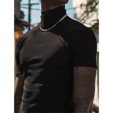 Camiseta Masculina Canelada Gola Alta Slim Estilo Old Money Gringa