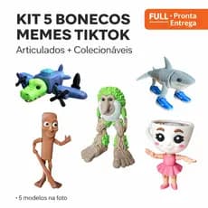 Kit com Bonecos de Memes Articulados, Tung Tung Sahur, Patapim, Bailarina Cappucino, Crocodilo Avião - Brainrot