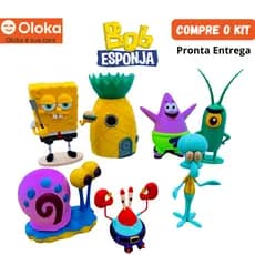 Kit Bob Esponja 7 Peças Bonecos Miniaturas Decoração (inspirado no filme Em Busca da Calça Quadrada)