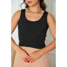 Cropped de Alça Larga Estilo Regata Curta de Rayon em Trico Canelado Chic com Elasticidade
