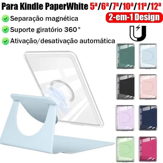 Para Kindle PaperWhite 12ª 11ª 10ª 7ª 6ª 5ª geração 7'' 6.8'' 6'' 2-em-1 Separação magnética E-Book Rotação de 360° Capa