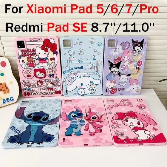 Para Redmi Pad SE 11.0 8.7 Mi Pad 5 6 7 Pro 11.2''  Fashion Cartoon Capa Fosca Resistente a Quedas com Suporte