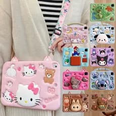 Para Samsung Tab A11 A9 8.7'' 2025 SM-X133 SM-X135 A11+ A9+ Silicone Macio Capa Portátil com Suporte e Desenhos Animados