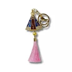 Chaveiro Nossa Senhora Aparecida Com Franja Azul Rosa e Amarelo Com Mosquetão