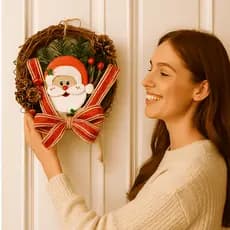 Guirlanda de Natal Papai Noel Porta Casa Decoração 25cm Vermelha