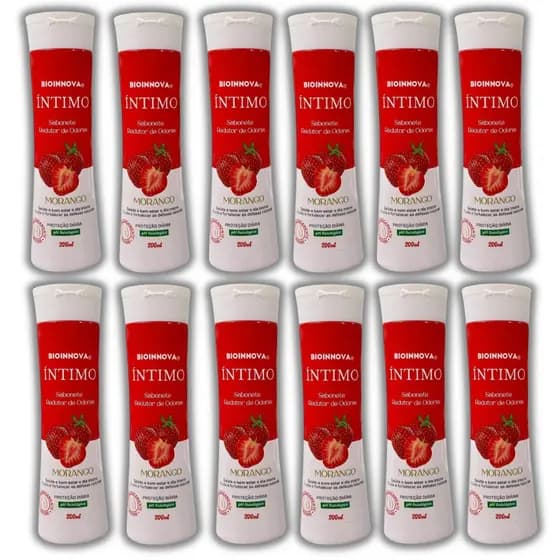 Kit 12 Sabonetes Intimo Morango BioInnova 200 ml