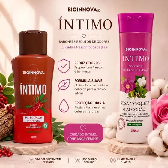Kit Sabonetes Íntimos Barbatimão e Aroeira e Rosa Mosqueta e Algodão BioInnova 200 ml Equilibrio Íntimo