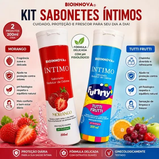 Kit Doce Sensação Sabonete Íntimo Morango e Frutas Funny 200ml Cada Frescor e Perfume Delicado