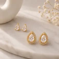 Brinco Gota Cravejada Zircônias Feminino Dupla Banho Ouro 18k Banho Ródio Dourado Prata Pequeno