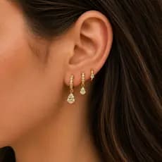 Brinco Trio Argola Cravejada Zircônias Banho Ouro 18k Banho Ródio Semijoia Feminino