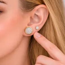 Brinco Redondo Cravejado Zircônias Banho Ouro 18k Banho Ródio Semijoia Dupla ou Par Feminino