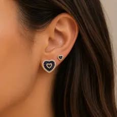 Brinco Coração Baguete Cravejado Banho Ouro 18k Banho Ródio Feminino Semijoia