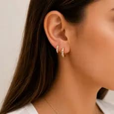 Brinco Argola Quadrada Cravejada Baguete Banho Ouro 18k Banho Ródio Feminino