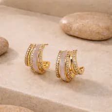 Brinco Argola Cravejada Zircônias Cinco Vias Banho Ouro 18k Banho Ródio Feminino