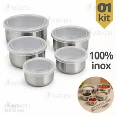 Conjunto 5 Potes Herméticos De Inox Com Tampa Silicone Pote Salada Porta Alimentos