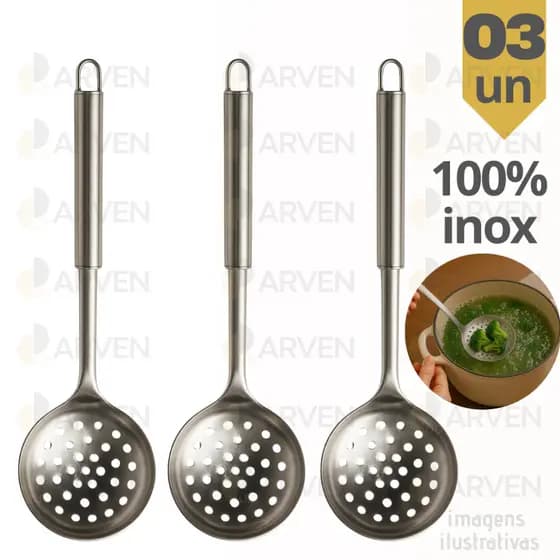 Kit 3 Escumadeira Fritura Grande Batata Inox Batata Pastel Resistente