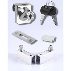 Kit Fechadura Simples De Vitrine Mini Dobradiça Inox Combo Prateado com chave e puxador