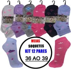 Kit 12 Pares de Meias Soquete femininas Coloridos 35 - 40