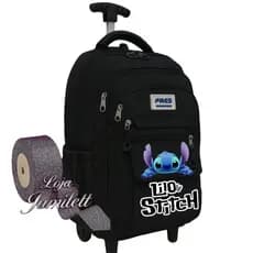 Mochila de Rodinhas Infantil Stitch Grande Escolar 45cm Resistente Menina